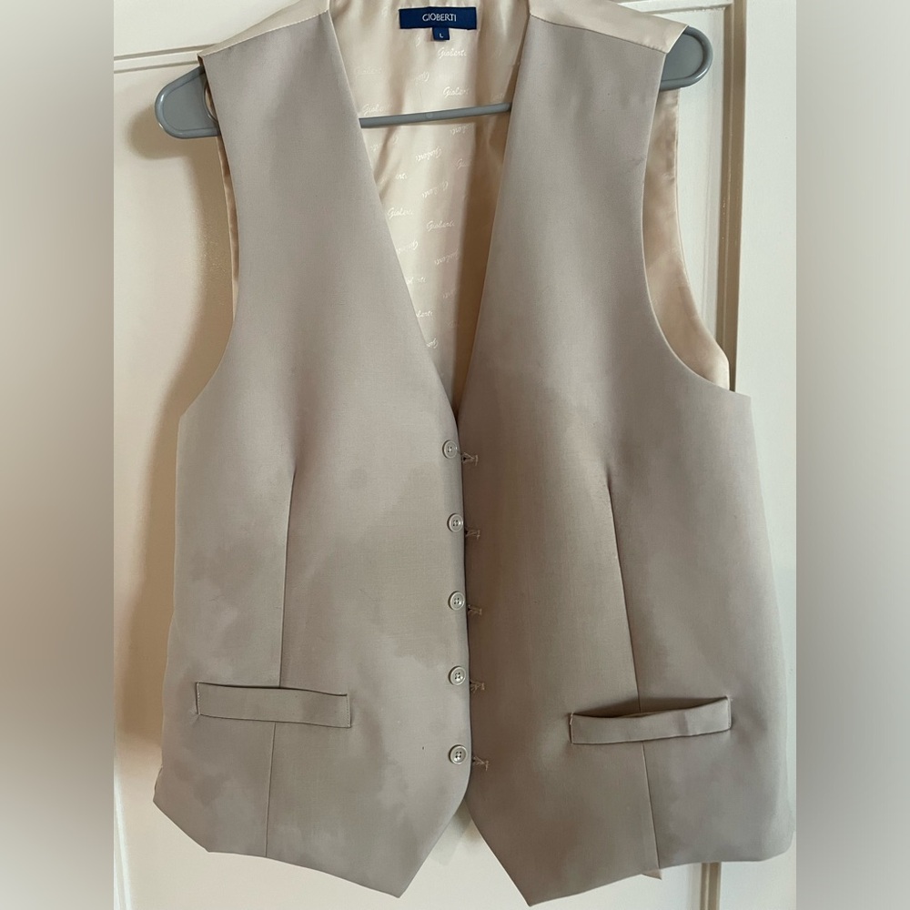 Mens Gioberti Beige Formal Vest Size L